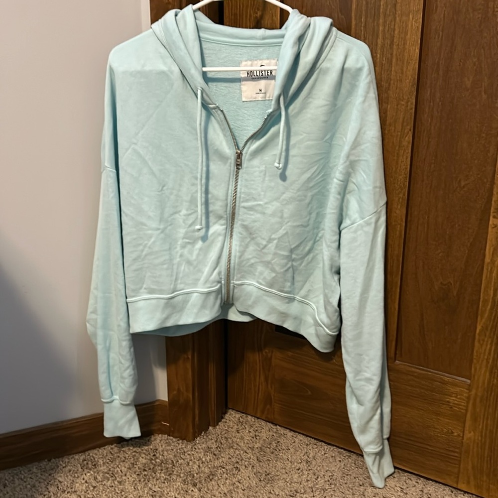 Hollister teal cropped hoodie
